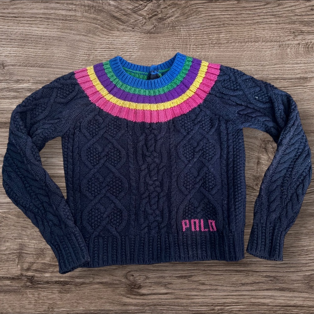 Polo by Ralph Lauren size 6 girls Navy Sweater with Colorful Neckline
